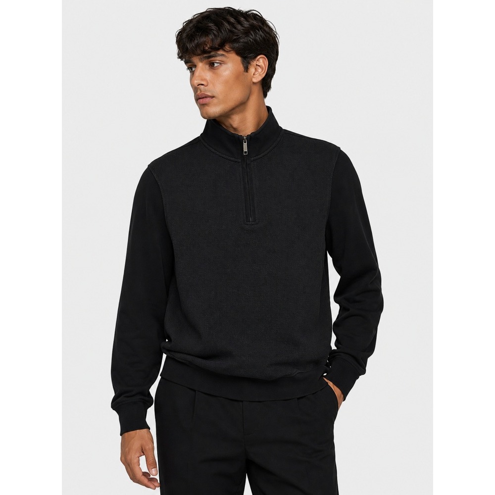 Ted Baker Mens Black Textured Front Quarter Zip Pullover Sweater Large L